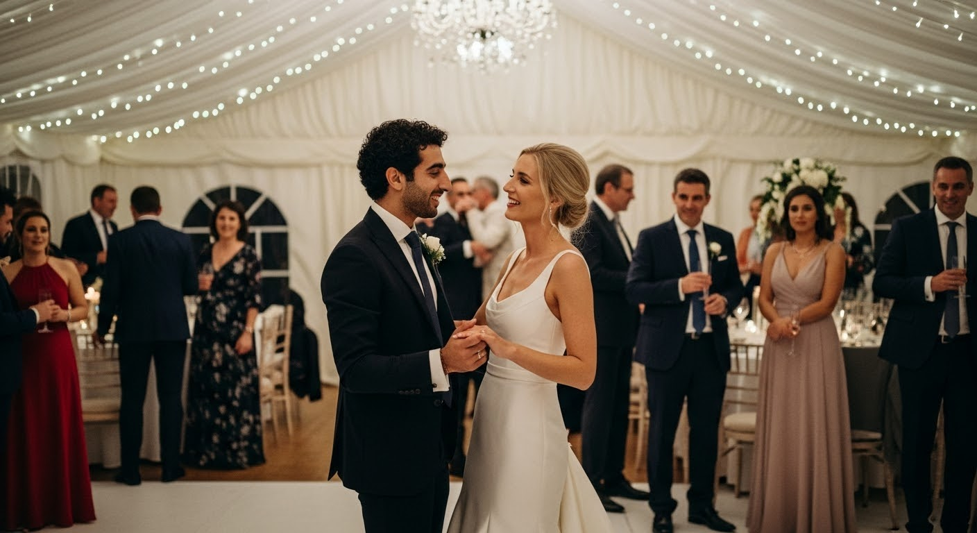 Elegante recepção de casamento com noiva e noivo